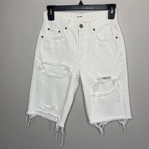GRLFRND Shorts Womens 24 White Denim Distressed Helena Cut-Off Made in USA
